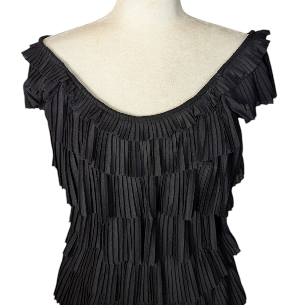 WHBM Black Pleated Tiered Mini Sassy Whimsical Ruffle Dress Sz S - Picture 6 of 10